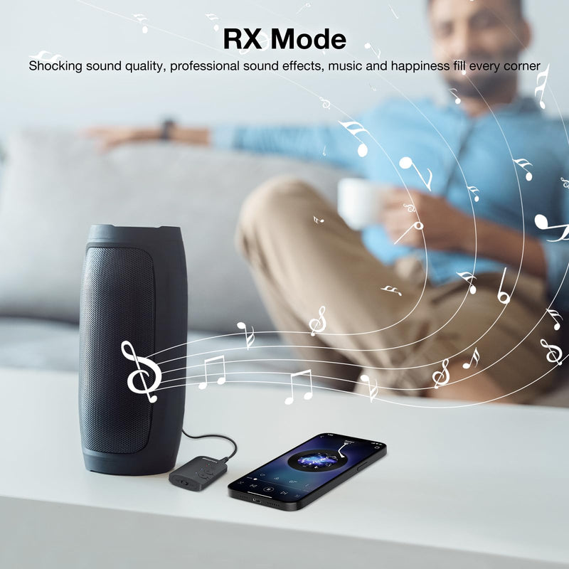 Bluetooth Transmitter Receiver 2-in-1, 5.3 Bluetooth Aux Adapter Aptx Low Latency, Portable Wireless Audio Adapter for Car/Headphones/Radio/TV Drak Black