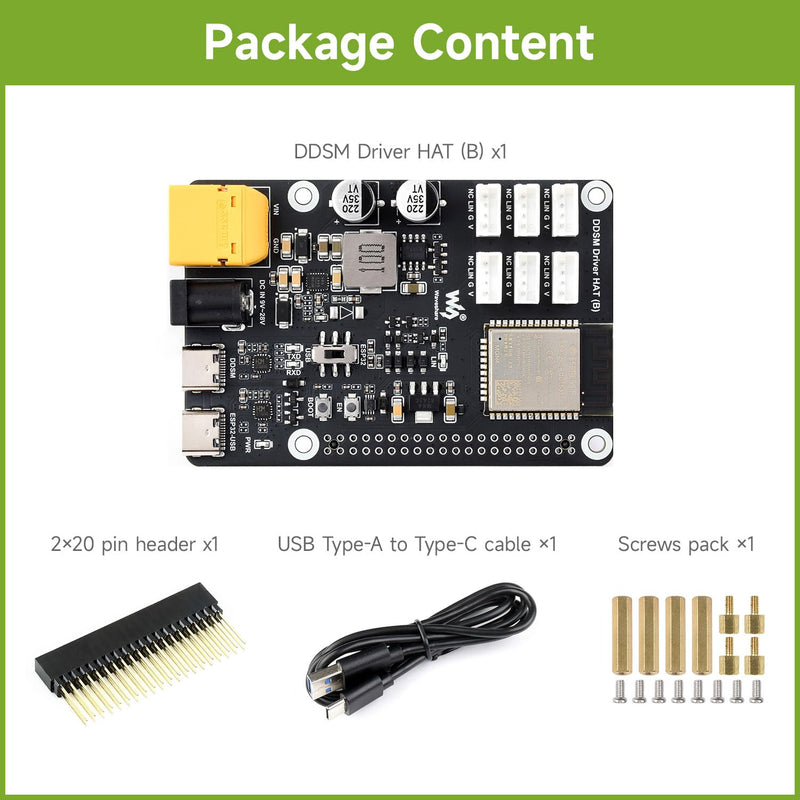 Waveshare Direct Drive Servo Motor Driver Board (B), Integrates ESP32 and Control Circuit, 2.4G WiFi Support, Suitable for DDSM400 Hub Motor, ESP Now Support