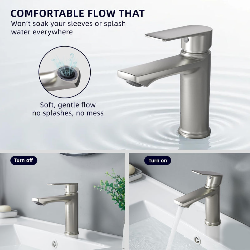 BELZ 2 Pack Brushed Nickel Single Handle Bathroom Sink Faucet,Faucet Only | Tool-Free Easy Installation，Pre-Installed Supply Lines，Without Deck plate & pop-up drain，Fits Most 1-Hole Vanity Sinks 2 Pack-Brushed Nickel