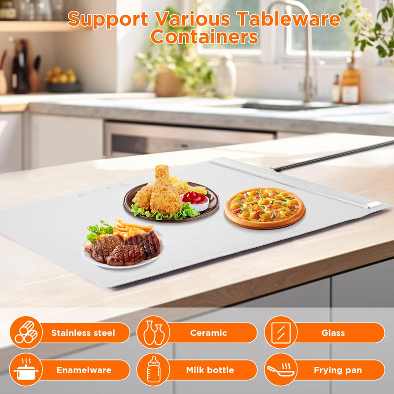 Portable Food Warmers,Electric Warming Tray Hot Tray Heating Mat Food Warmer Heating Pad Keep Foods Warming for Gatherings,Parties, Auto Shut-Off Gray