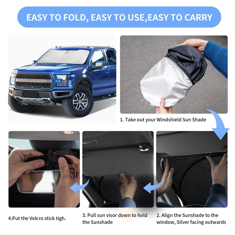 for Ford F150 F-150 F250 F350 F450 2015-2020 Sunshade Sun Shade Windshield Cover - 4 Layers Front Window Shade 240T Retractable Custom Sun Visor Blocks UV Rays Truck Accessories For Ford F150/250/350/450