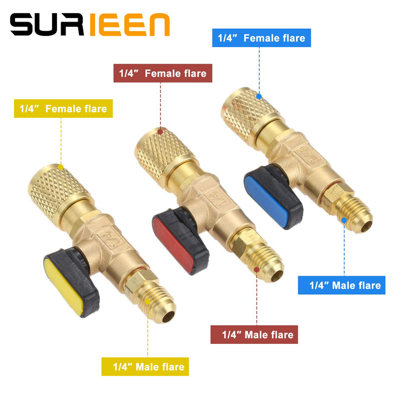 Air Conditioning Refrigerant Ball Valve 1/4’’ SAE, R134a A/C HVAC Ball Valves, Low Loss Fittings HVAC for R134A R410A R12 R22 R502 Charging Hoses Air Conditioning Refrigerant Tools