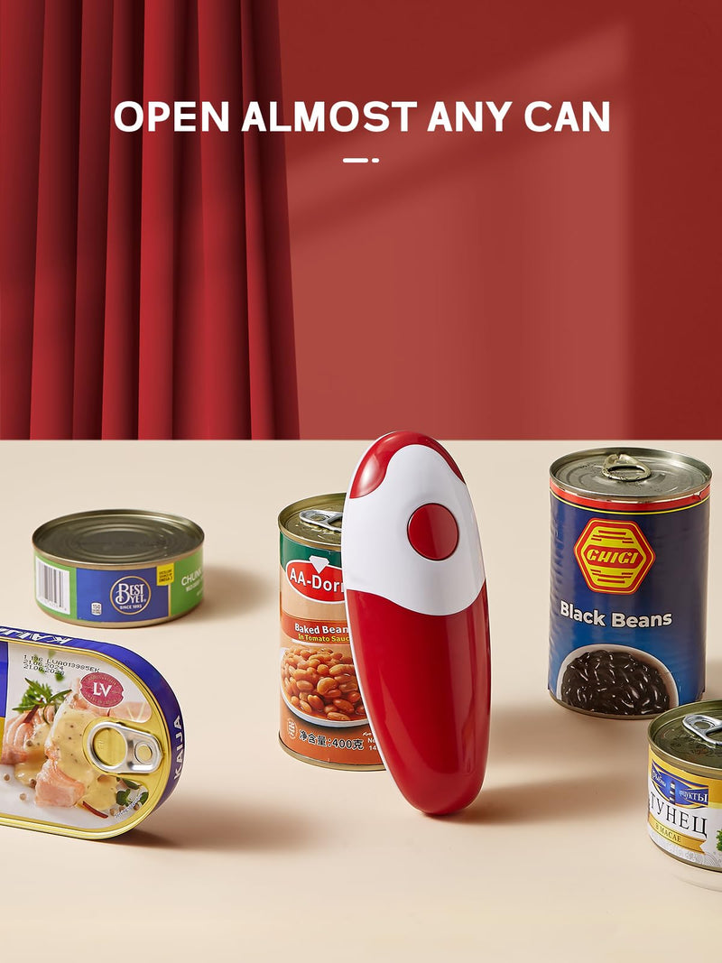 Electric Can Opener, Reemix Battery Operated Can Opener Fits Alomost All Can Sizes, Simple One Touch-Operation, Automatic, Hand Free, Smooth Edge (battery not included), Red