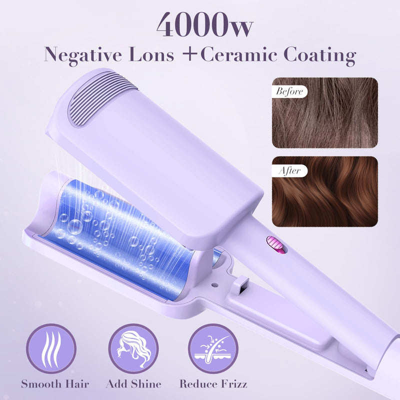 AISEELY Hair Waver, 32MM Hair Curler, Beach Wave Curling Iron,3 Barrel Deep Ionic Curling Wand with Ceramic Adjustable Temp (160°C-220°C),Anti-Scald Design & Travel Lock | Purple
