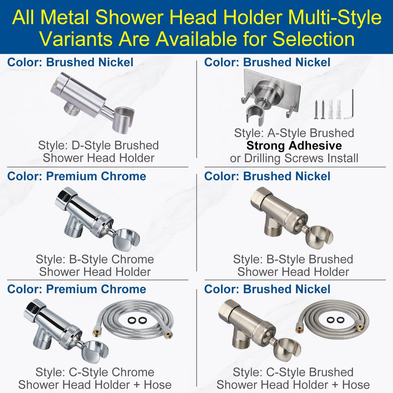 Shower Head Holder All Metal, Brass Adjustable Shower arm Bracket for Handheld, Hand held Showerhead Holder (B-Style Shower Arm Mount Premium Chrome B-Style Chrome