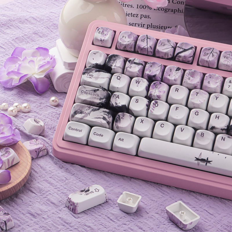Tsungup MOA PBT Keycaps - Custom Japanese Purple Wisteria Key caps Keyboard | Tsungup 132 Keys Cute Custom Dye Sub Key Caps Keyboard Keycap Set for MX Switches Mechanical