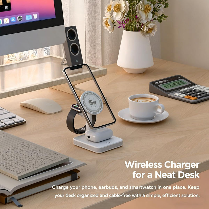 4-in-1 Magnetic Wireless Charging Station with LED Light for iPhone Series | Nightstand Wireless Charging Station for iPhone 13-17,Watch 10/9/8/7/Ultra 2/SE 2, Earbuds 4/3/2for Office Desk for Travel