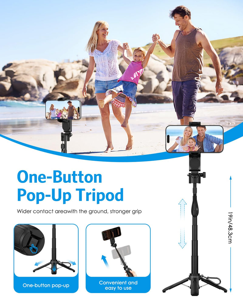AMIR 5-in-1 Magnetic Selfie Stick with Remote for Cell Phone | 5-in-1 Magnetic Selfie Stick, Mini tripod, Camera Grip, Phone Stand, Stabilizer, 360 Rotation, Pocket Size, Extends 25in