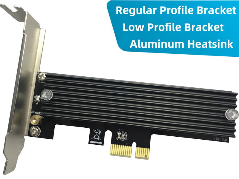 M.2 PCIe NVMe X1 Adapter with Aluminum Heat Sink, Support PCIe 3.0 4.0 X1 X4 X8 X16 Slot.