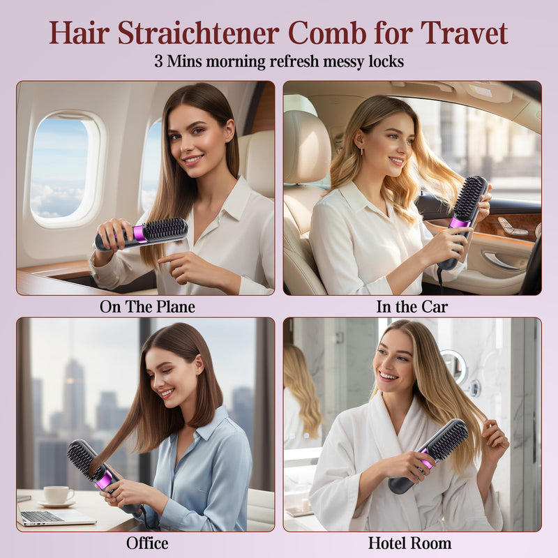 Go Brush Pro UK Cordless Hair Straightener Brush, Black | Rechargeable Ceramic Styling / 4 Heat Modes / LED Display / Portable for Travel & Daily Touch-Ups