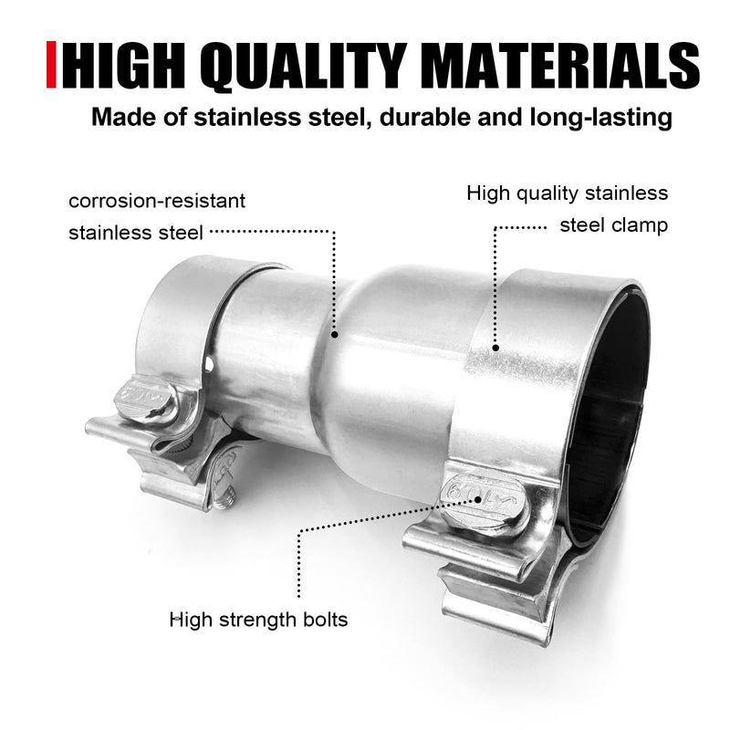 2.5 to 3 Inch Exhaust Adapter, 2.5" ID to 3" ID Exhaust Reducer Connector Pipe with Clamp 2.5" - 3" (6.3" OL)