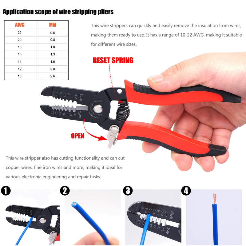 Twidec/640Pcs 2.8/4.8/6.3mm Quick Splice Male and Female Wire Spade Connector Crimp Terminal Golden Kit with Wire Terminal Crimping Pliers Tools 26-16AMG for Electrical Wiring Car Audio Speaker Gold 640PCS+SN-48B