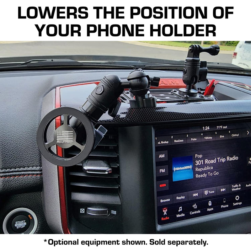 Bulletpoint Drop-Down Lower Phone Placement Kit 20mm-20mm Connector with 1cm Mounting Arm for Vehicle Phone Mounts