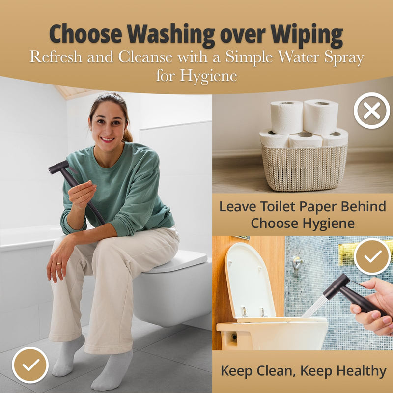 Handheld Bidet Sprayer for Toilet – Adjustable Water Pressure, Stainless Steel Jet Spray Kit with Bidet Hose - Feminine Wash, Muslim Shower, Diaper Cleaning (Black, 1 Set) Matte Black