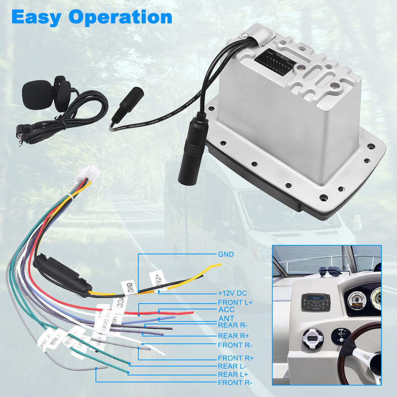 Geloo Marine Radio Receiver Waterproof Boat Stereo Radio System with AUX-in Subwoofer Pre-Amp EQ, AM/FM Radio Receiver Digital Media MP3 Player USB Input for Motorcycle Boat Golf Cart Truck