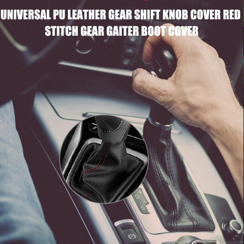 Shift Boot Cover, Shifter Boot Universal, PU Leather Shift Boot Retainer Stick Shift Sleeve Gear Shifter Boot Gear Gaiter Cover Black Bright Red Stitch for Manual Transmission Car, QC06365