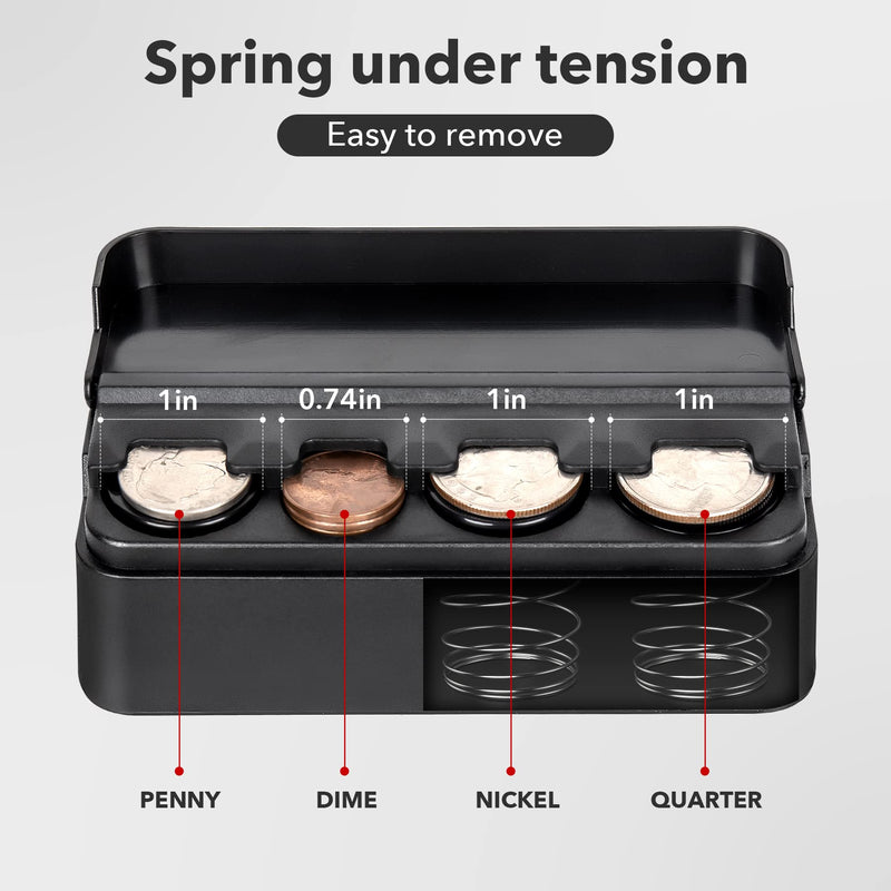 SINGARO Coin Holder for Car, Coin Change Organizer Compatible with Coins of Different Sizes, Dash-Mounted Holder Suitable for Most Cars, Trucks(Black) Black 1PCS