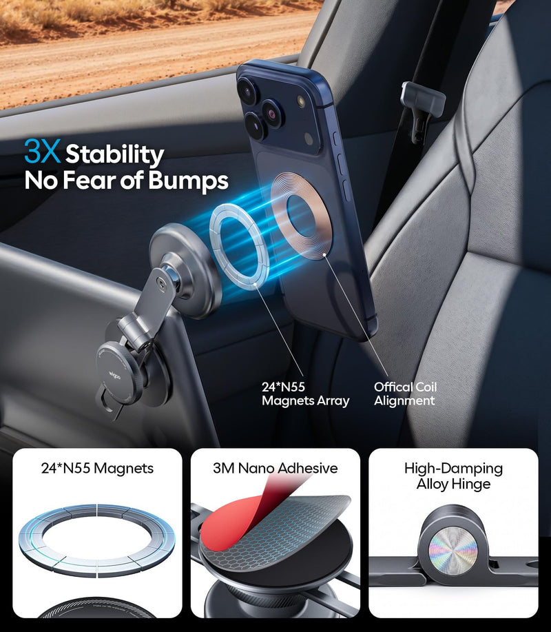 for Tesla Model 3/Y/YL/X/S Phone Mount, OEM-Style, Strongest Magnet | 360° Rotation Foldable Hidden Phone Holder, for Magsafe iPhone 17-12 Series, Tesla Model Y Model 3 Accessories