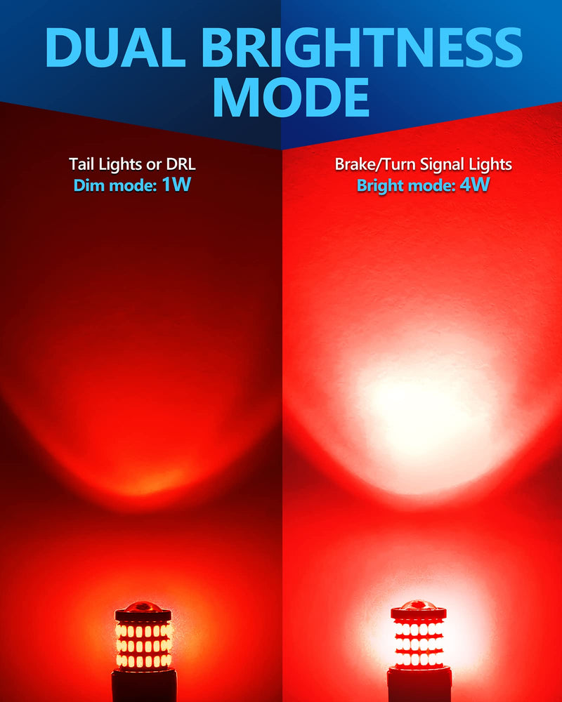 Yorkim Bright 1157 LED Bulbs Red, 1157 Brake Light Bulb, 9-30V 1157 2057 2357 7528 BAY15D LED Bulb with Projector Replacement for Back Up Reverse Lights or Tail Lights - Red 1157-2 Pack