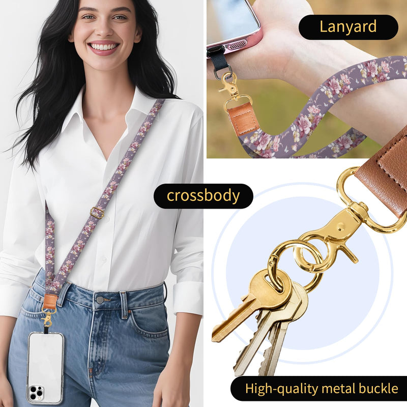 Phone Lanyard Crossbody Wrist Strap, Cute Cell Phone Lanyards for around the Neck Wristlet Wrist Strap Beautiful Flowers