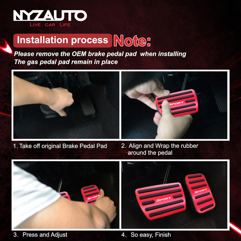 Anti-Slip Performance Foot Pedal Pads Compatible with Honda 10th gen Civic,Auto No Drilling Aluminum Brake and Accelerator Pedal Covers Red