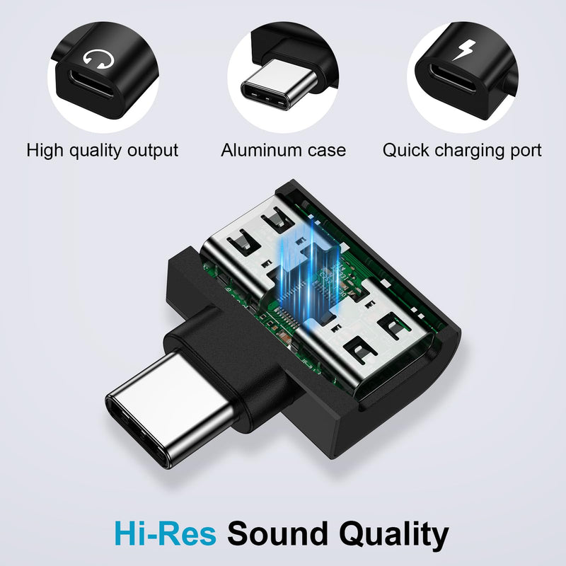 USB C Samsung Headphone and Charger Adapter 2in1 Type C to USB C Audio Jack | PD 60W Fast Charging Aux Dongle Cable Conventor for Galaxy S26/A17/A16/A15/5G/A36/A56/S25 Ultra iPhone 17e/17/16 Pro Max black