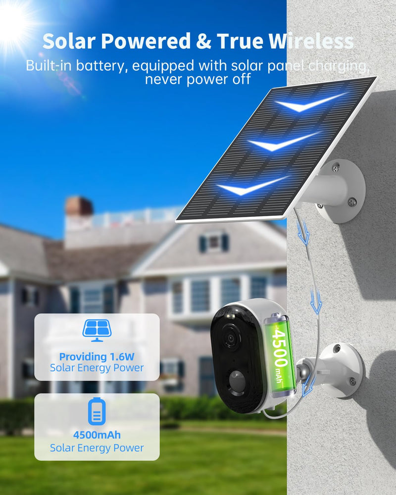 Security Cameras Wireless Outdoor, Solar Battery Powered 2k Color Night Vision, AI Motion Detection, IP66 Weatherproof, 2-Way Talk, SD/Cloud Storage, 2.4Ghz WiFi Cameras for Home Security (2 Pack) 2 Pack