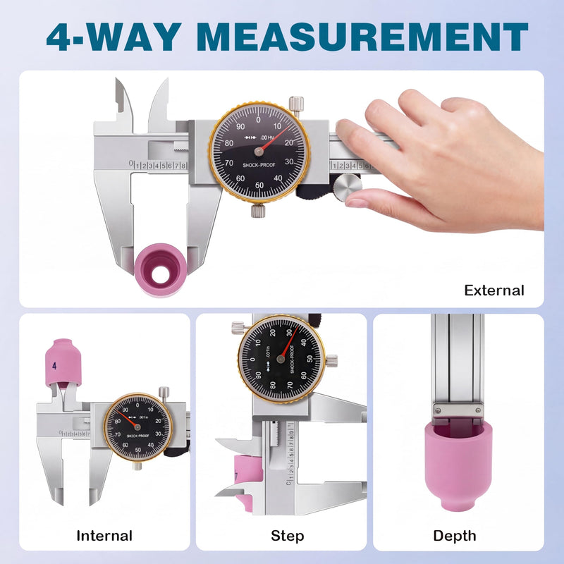 WeldingStop Precision 0-6" Dial Caliper Set with Protective Case - 0.001" Accuracy 4-Way Measuring Tool, Shock-Proof Stainless Steel, Ideal for Home & DIY Measurement