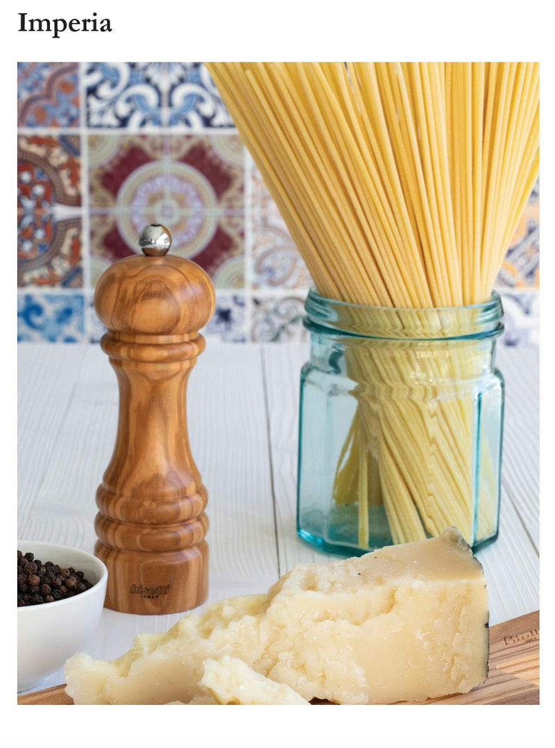 Bisetti Imperia 9.8 Inch Olive Wood Pepper Mill With Adjustable Grinder