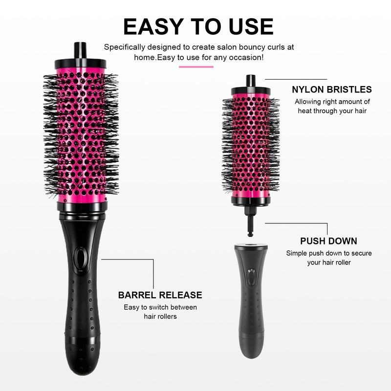  [AUSTRALIA] - Round Hair Brush Set Detachable Handle Hair Roller Brush 3 Sizes Round Hair Brush for Blow Drying with 6 Positioning Clips,6 Barrels 1 Handle (Rose Red) Rose Red