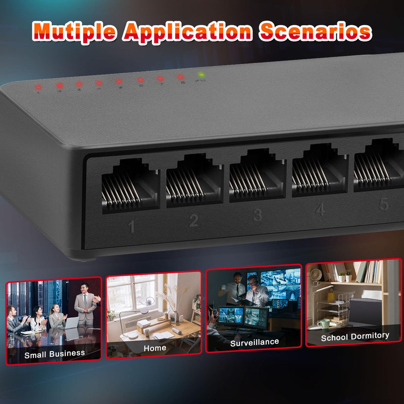 8 Ports Gigabit Ethernet Switch Unmanaged, Network Switch Supported Desktop or Wall Mount,1000Mbps Ethernet SplitterPlug & Play|Fanless Design|Shielded Ports|Traffic Optimization 8 Port丨8x 1000Mbps Gigabit Port