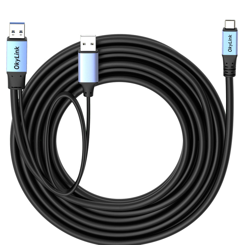 OkyLink Active USB 3.0 A to C Data Cable, Male to Male, 5Gbps, 15ft | 5M, 3.2 Gen 1, Signal booster, optional power, for webcam, VR, portable hard drive, Docking Station, Printer USB3.0(5Gbps) 15ft (5m)