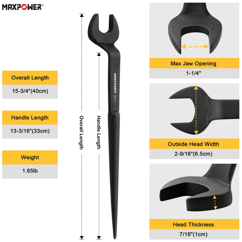 MAXPOWER Spud Wrench, 1-1/4 inch Nominal Opening 1-1/4"