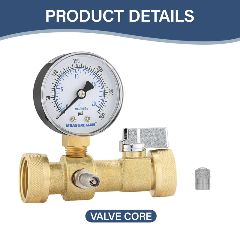 MEASUREMAN Air Over Water Test Kit, 2” Dial, 0-300 PSI, 1/4” NPT Top Mount with 3/4” Female Hose Connection for Leak Detection and Pressure Testing