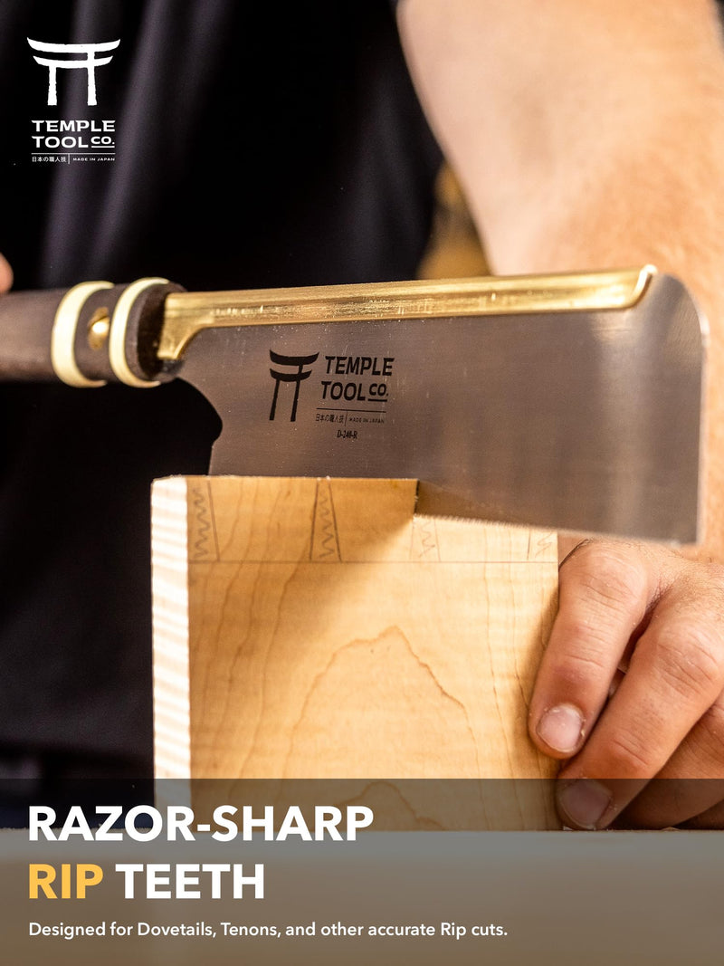 Temple Tool Co. Japanese Pull Saw - Rip-Cut 9.5 - Hand Saw for Dovetails, Tenons, Fine Joinery Dozuki Rip-Cut