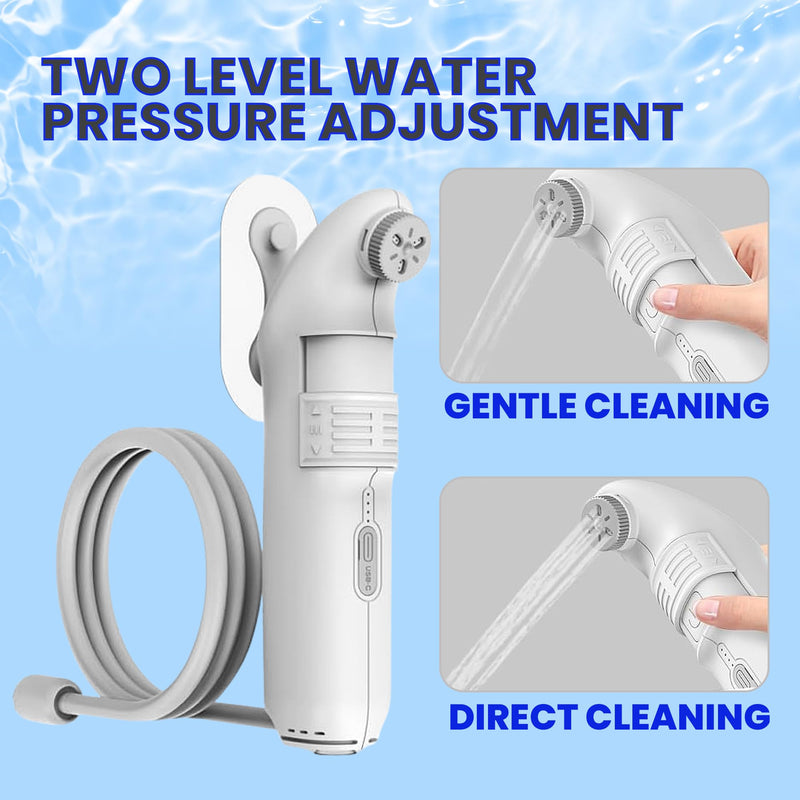 2Clean Portable Bidet - Travel & Home Use High Pressure Sprayer, USB Rechargeable Hygiene Device for Toilets with 2.5L Container, Variable Intensity, Lightweight Design, Wall Bracket Included