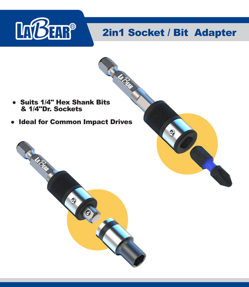 LaBear 29-Piece 1/4" Ratchet & 1/4'' Dr. Socket Set / 2-in-1 Bit & Socket Holder 1/4-inch S2 Impact Bits, Socket Adapter for home electronics, vehicles