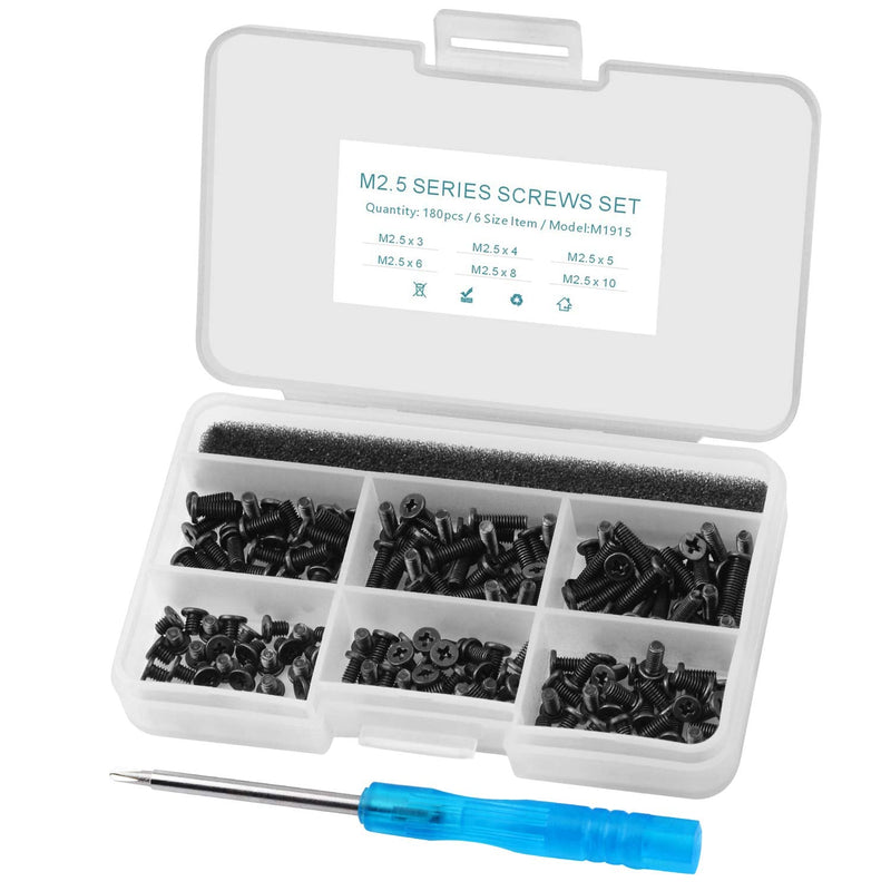 Mcsher 180pcs Laptop Repair Kit, M2.5 Computer Screw Set with Screwdriver & Plastic Box, Replacement for HP Dell Lenovo Acer Asus Samsung Notebook PC Repair
