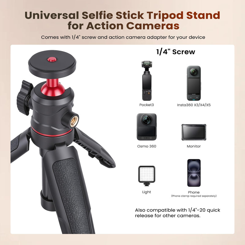 Walking Way 27cm/10.6" Extendable Tripod, Mini Portable Selfie Stick for GoPro 13/Max, DJI Osmo Pocket 3/4/Pro/Xtra Muse/2, Insta360 X5, Stable Stand Accessory for Action Camera, Vlog Handle Grip