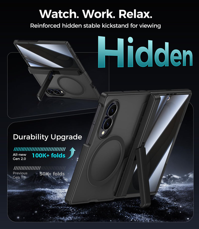 Goton for Samsung Galaxy Z Fold 8 Case with Privacy Screen Protector, Black | Compatible with MagSafe & Hidden Kickstand & Hinge Protection, Shockproof Double-layer Magnetic Protective Phone Cover