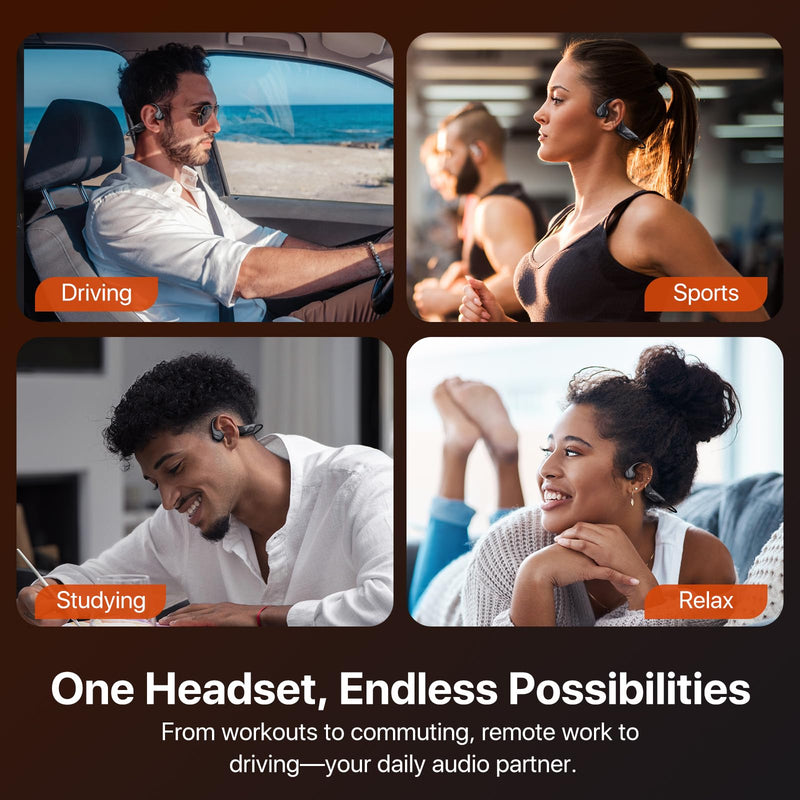 Bone Conduction Headphones, Open Ear Sports Headphones, Wireless Headset with Mic, Bluetooth 6.0, 10H Playtime, IPX5 Sweatproof, Lightweight Secure Fit for Running, Cycling, Gym, Black