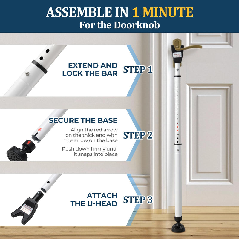 3-in-1 Door Security Bar with Heavy-Duty Metal, Adjustable 16"-41.7" Door Lock Stick,Sliding Patio Door Security Bar with 2.8" Non-Slip Base for Home,Apartment,Travel Safety–Portable Door &Window Lock White