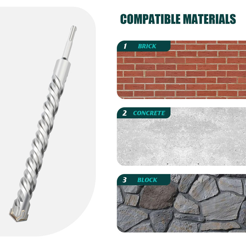 2 Pack 11/16 in x 12.2 in (18 x 310mm) SDS Plus Rotary Hammer Drill Bit, Masonry Drill Bit, 2 Pack Concrete Drill Bit for Concrete, Brick and Cement (11/16 in x 12.2 in (18 x 310mm)) 11/16 in x 12.2 in (18 x 310mm)