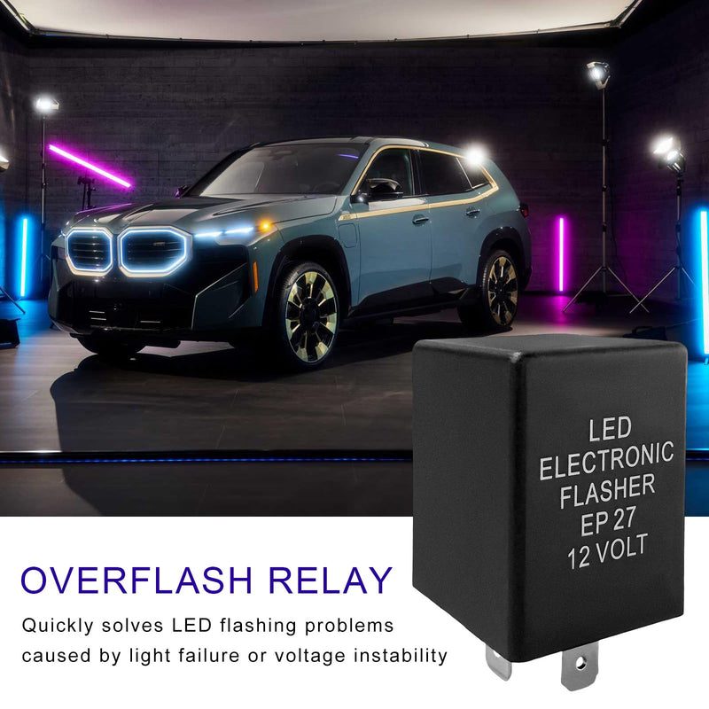 EP27 FL27 LED Electronic Flasher Relay, 5-Pin Car Flasher Relay Fix Turn Signal Bulbs Hyper Flash Issue, 12V Electronic Hazard Warn Relays for Ranger F150 F250 F350 Explorer 1 PCS
