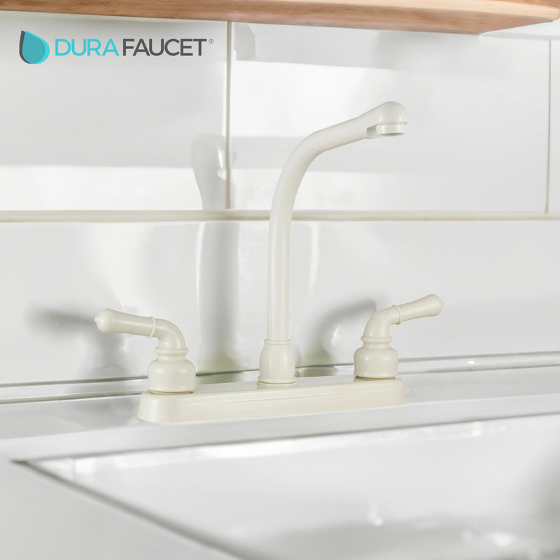 Dura Faucet DF-PK210C-BQ Hi-Rise RV Kitchen Sink Faucet with Classical Levers (Bisque Parchment) Bisque Parchment
