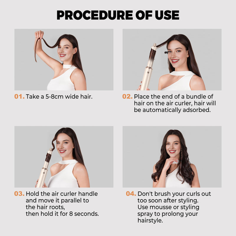 UKLISS Hair Styler 5 in 1 Airbrush 5 in 1 Airstyler Multi-Blow Dryer Brush | Air Brush 5 in 1 with Curl, Straighten, Wavy, Smooth, Magic Styler for All Hair Types and Lengths Gold