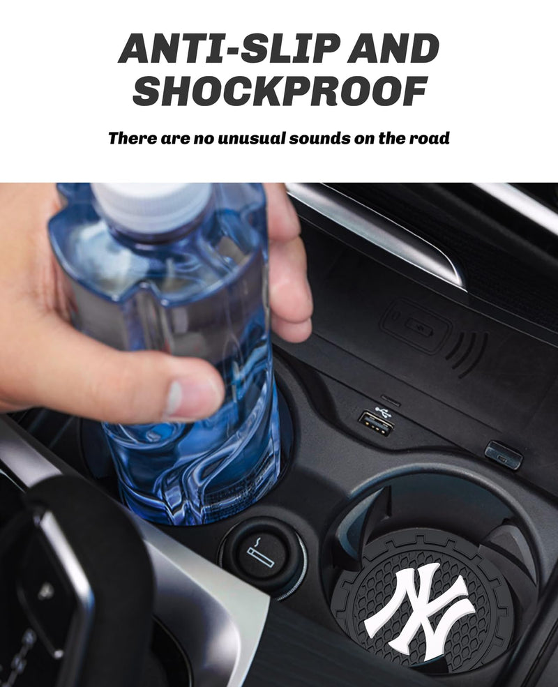 2PCS Car Cup Holder Coaster,Auto Cup Holder Insert Coaster for New York Yankees Baseball Fans, Non-Slip Car Drink Holder Mat, Interior Accessories, NY Yankees For Yks