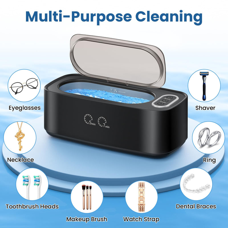 Ultrasonic Cleaner, 48kHz Ultrasonic Jewelry Cleaner Machine for Eyeglasses, Jewelry, Rings, Watch Straps, Dentures and More, Dual Cleaning Modes & 304 Stainless Steel Tank, 400ML Capacity, Black