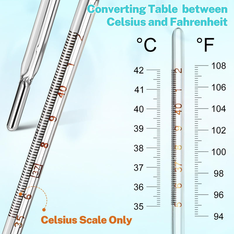 MAGICLULU 2Pcs Glass Temperature for Adults, Single Scale ℃ Oral Underarm Temperature with Protective Case Accurate Measurement Fast Reading for Kids Elders Family Clinic Basal Fever Indicator