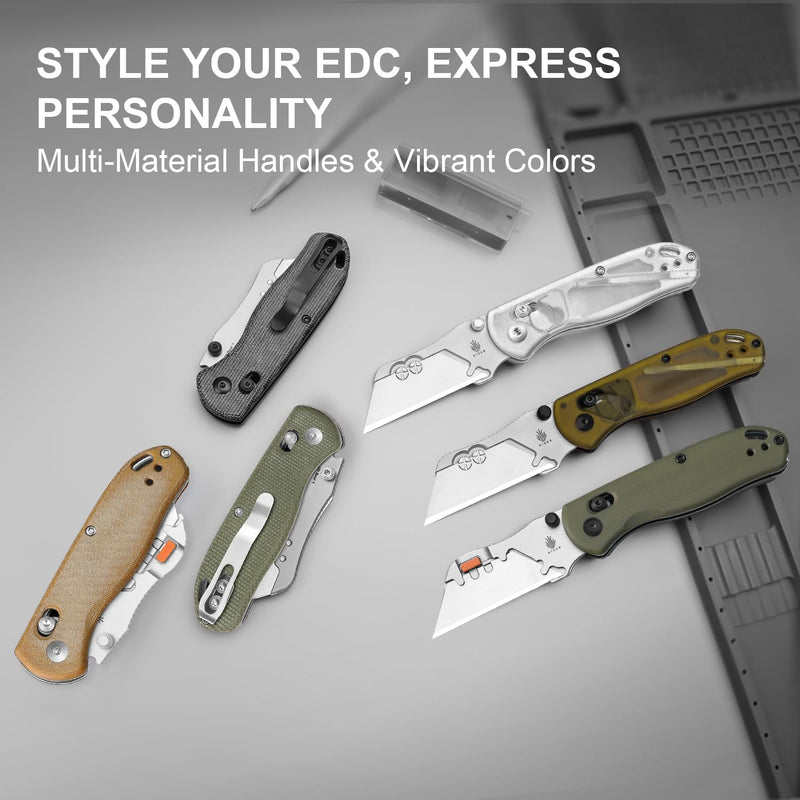 Kizer Uti Bear(New Dual-screw Version) Folding Utility Knife, Clutch Lock Box Cutter EDC Pocket knife with 5PCS Razor Blades, Pocket Knives with Pocket Clip for Men Women V3619JM1 Olive Green